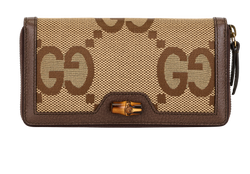 Gucci Diana Jumbo GG Continental Wallet, Canvas, Brown, 496334, DB/B, 3*